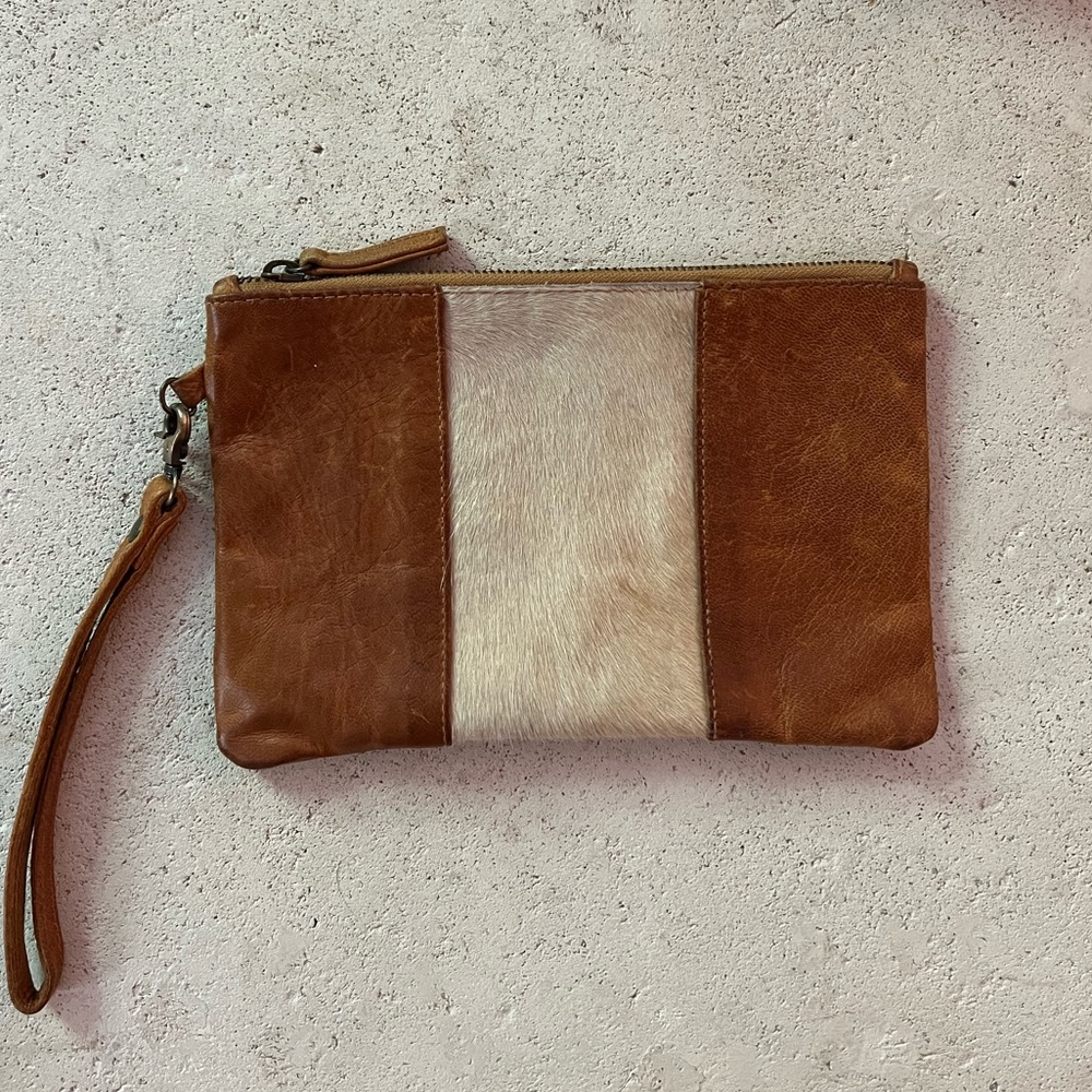 Leather/Calfhair Clutch, Neutral